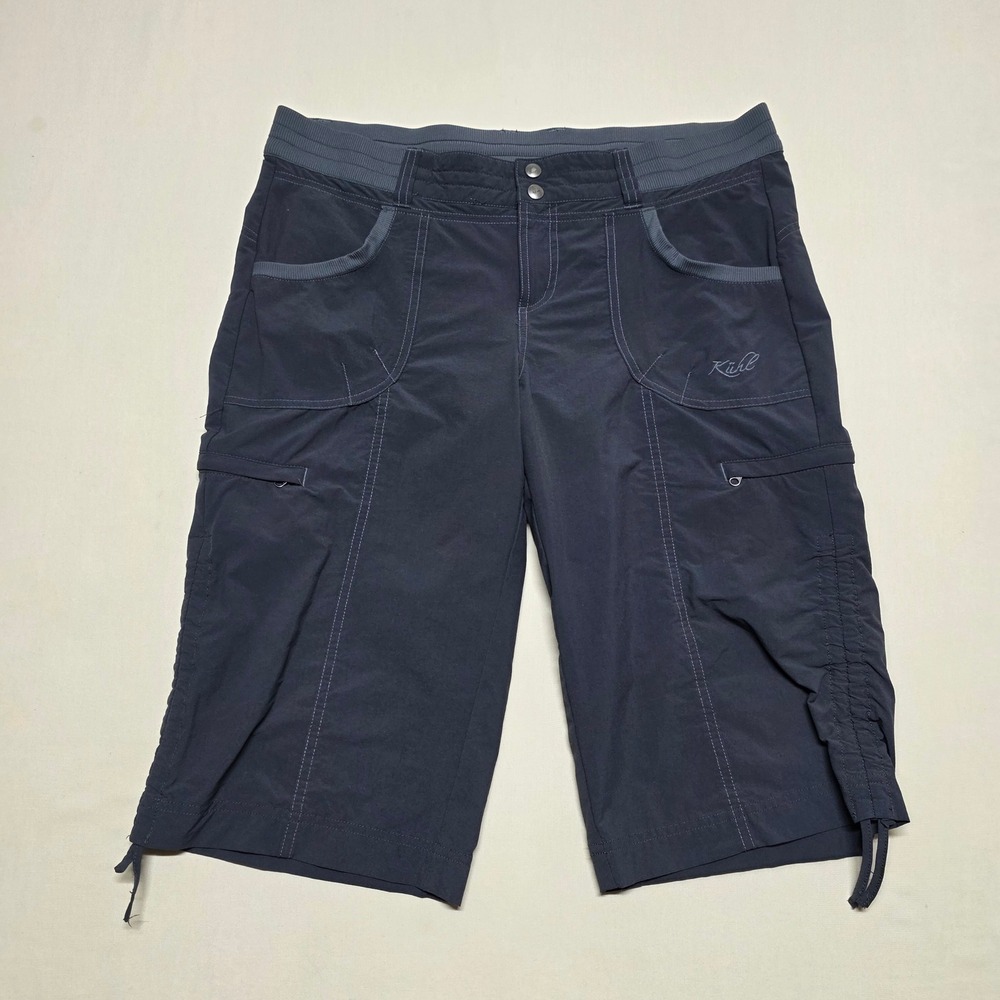 KUHL Splash Women Charcoal/Gray Hiking Capri Shorts Size 12 Ruched Reg Fit